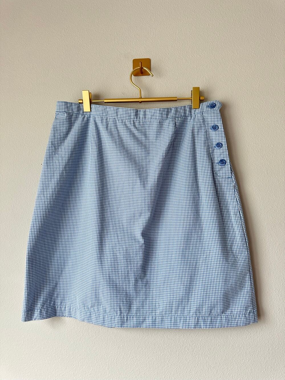 Vintage 90s Christopher Banks Blue Gingham Button Wrap Skirt Cotton Size 12